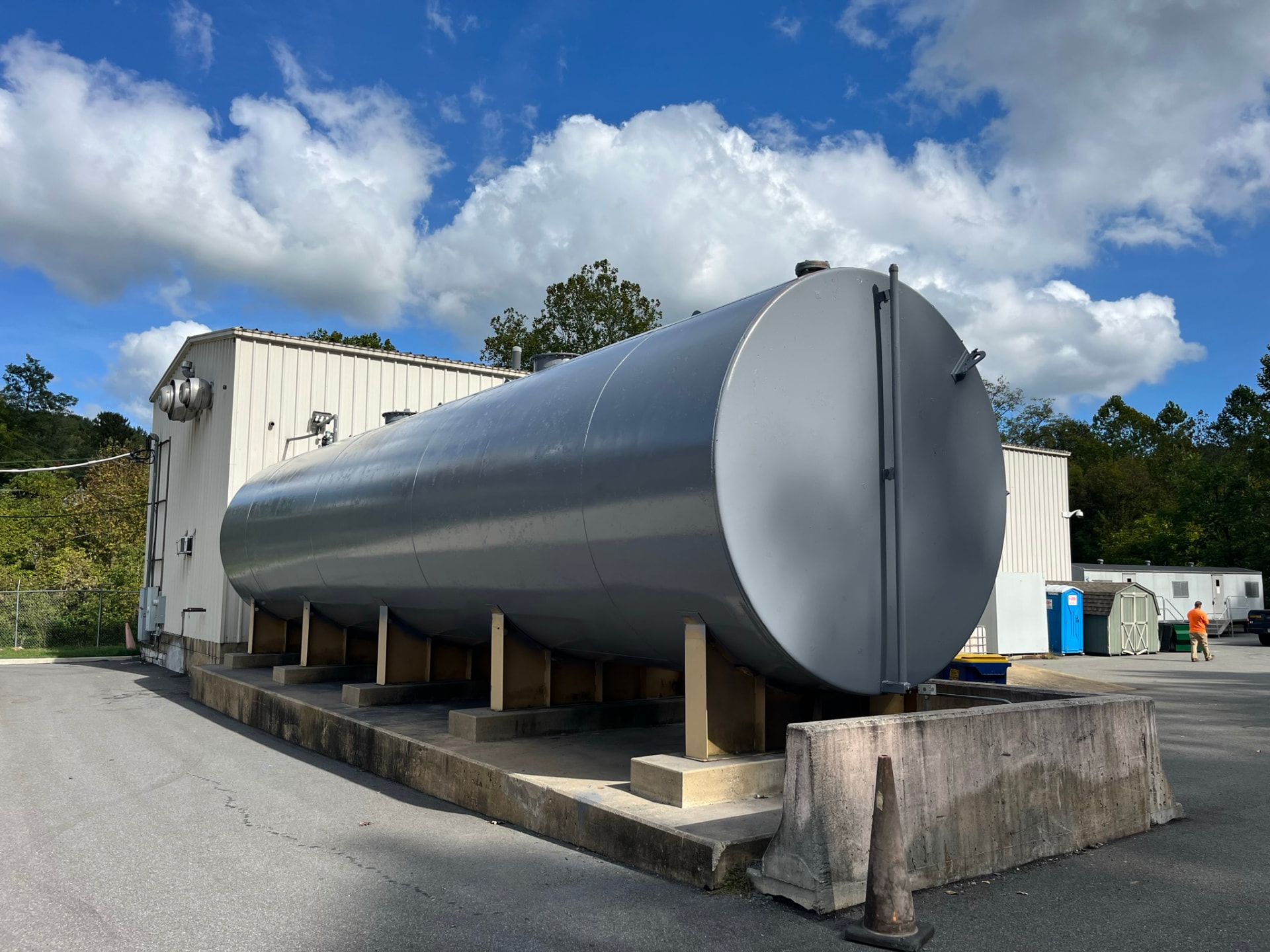 Freshly coated commercial and industrial storage tank